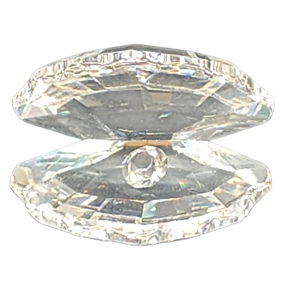 Vtg Swarovski Crystal Facet Cut Clam Shell with Crystal Pearl 1.5"x1.5"x1" Small
